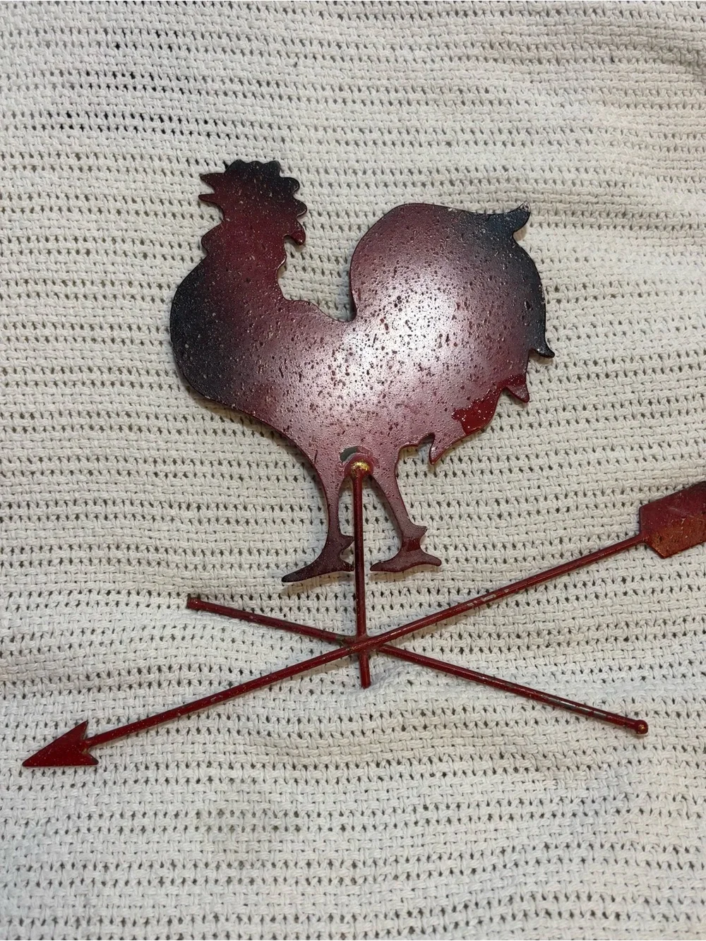 Vintage Pair of Metal Rooster Weathervane Wall Decor – Barn Red & Black